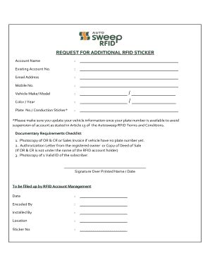 request for additional rfid sticker form|auto sweep rfid form.